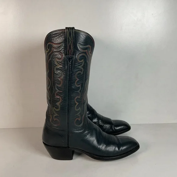 Vintage 1980s Lucchese San Antonio Navy Blue Cowboy Boots Men’s 9 B | Women’s 10 - Picture 12 of 16
